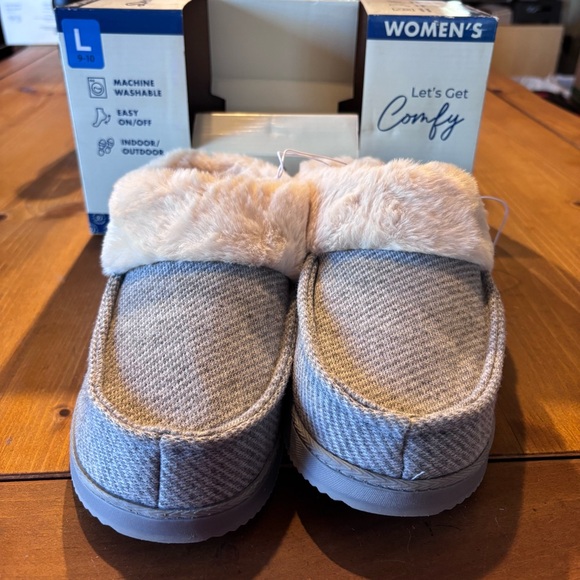 Dearfoams womens memory foam slip on cozy house shoes slippers gray L(9-10) - Picture 5 of 7